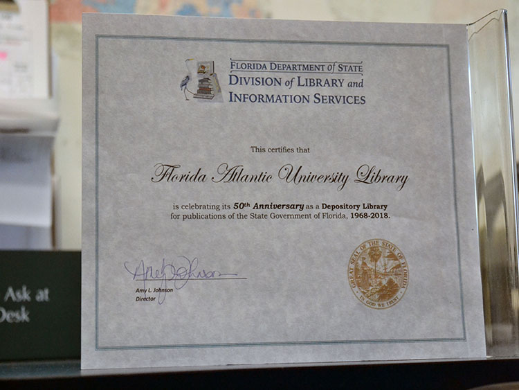FAU Libraries Celebrate 50th Anniversary as a Depository Library for