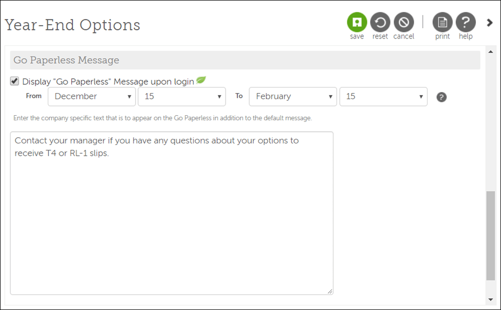 Configure the Canada Go Paperless Message