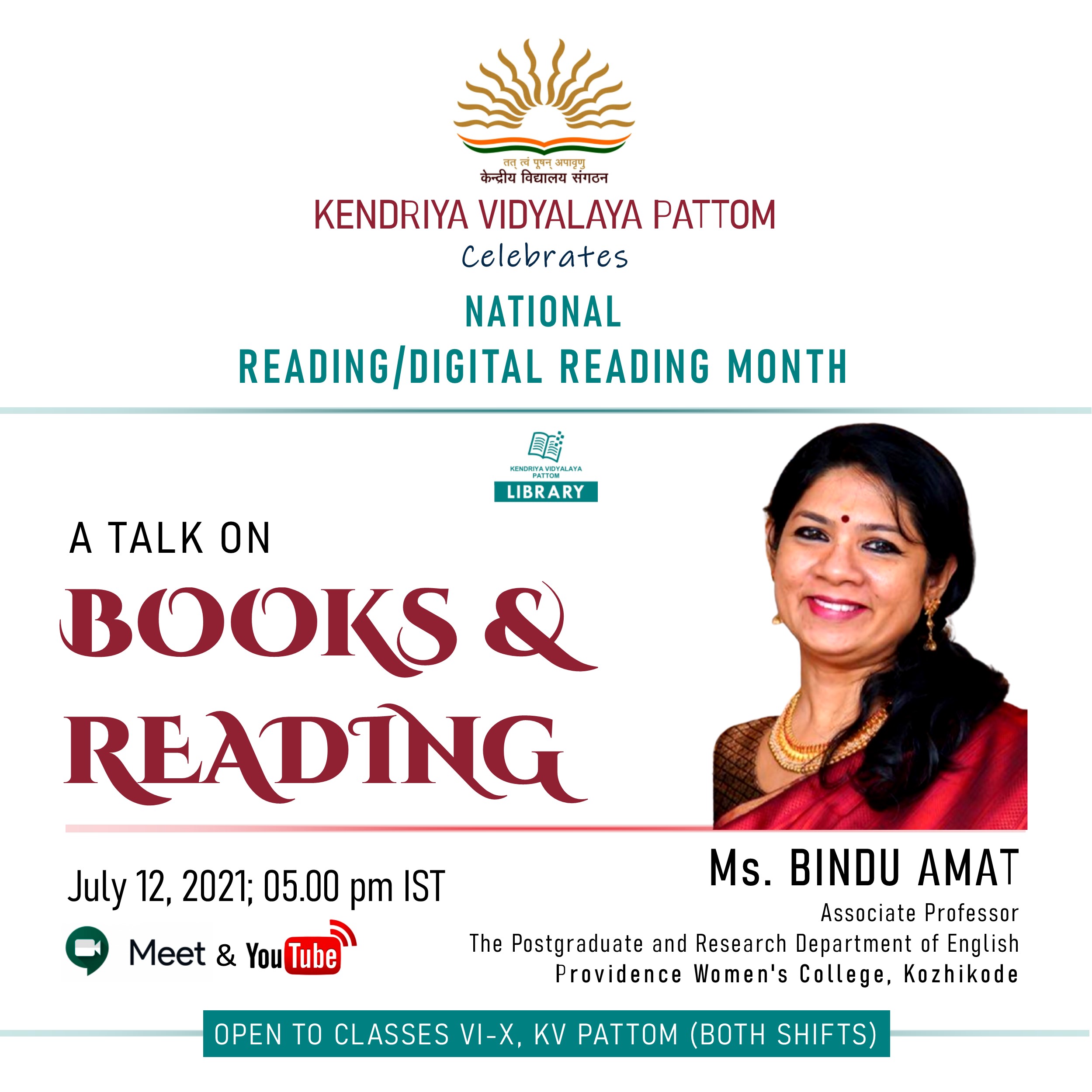 National Reading Month Bindu Ambat talks on Books & Reading, July 12