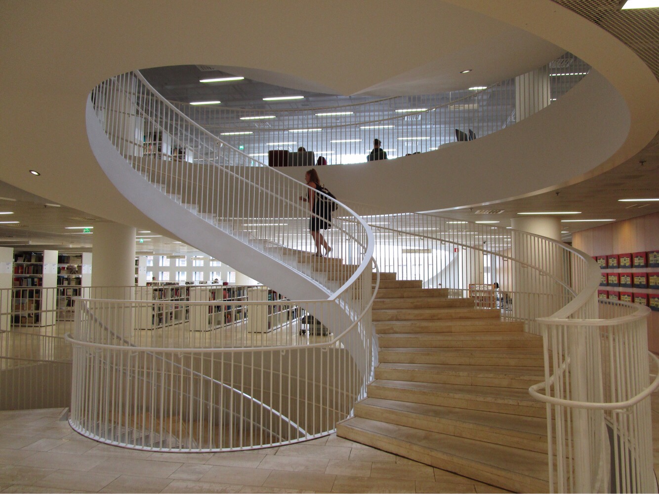 Helsinki University Library sleek design and a corkscrew staircase