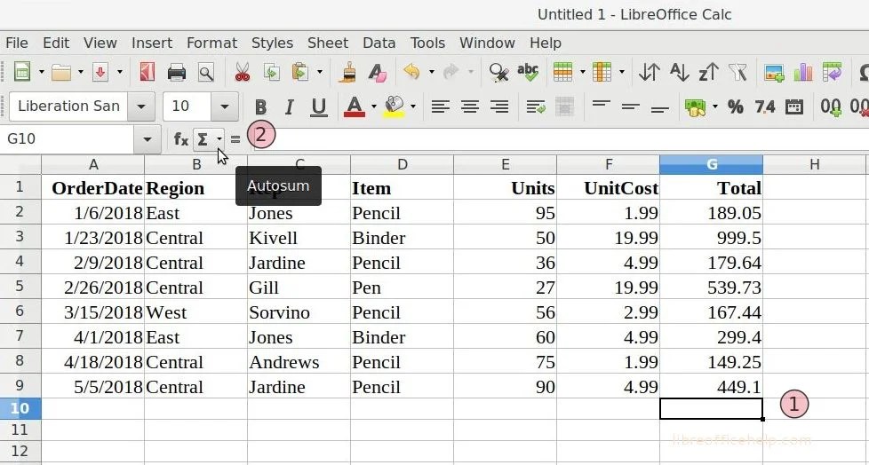 How to do Autosum in LibreOffice, OpenOffice Calc