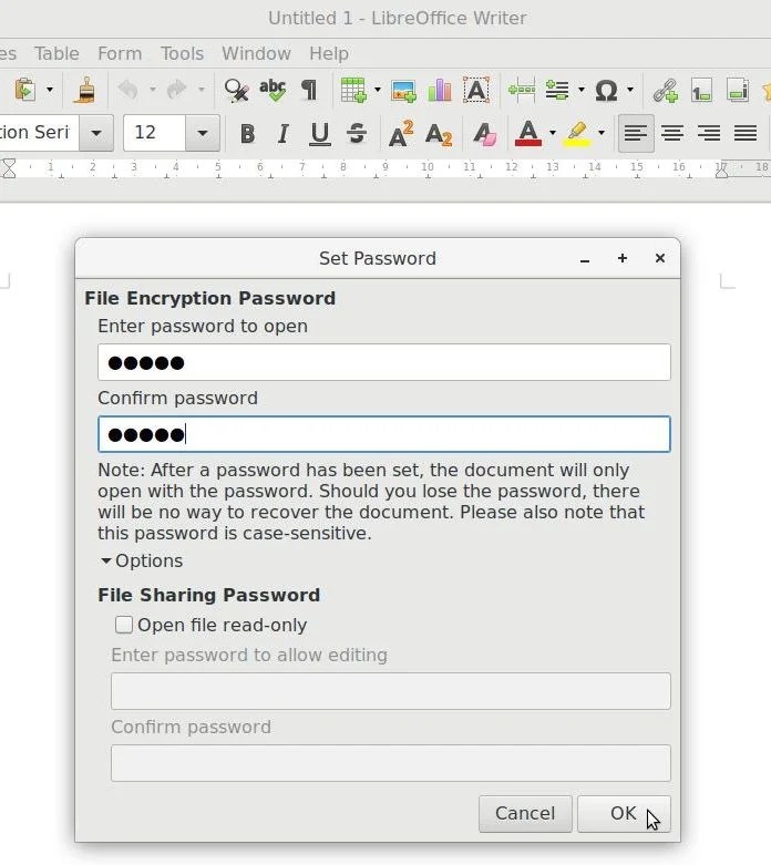 Protect LibreOffice Document with Password