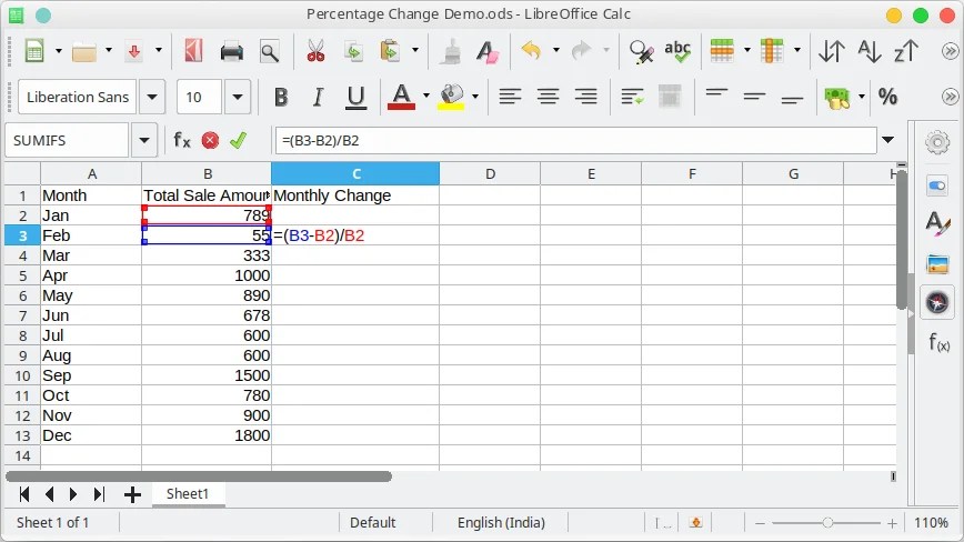 How to Calculate Percentage Change in LibreOffice Calc