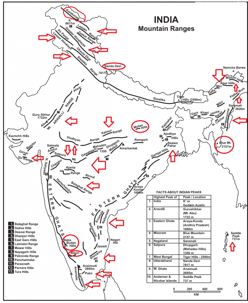 Mountain Ranges in India Map Licchavi Lyceum