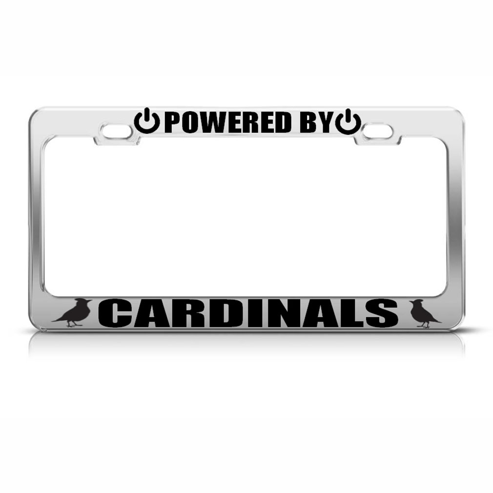 Powered By Cardinals Steel Metal License Plate Frame Car Auto Tag