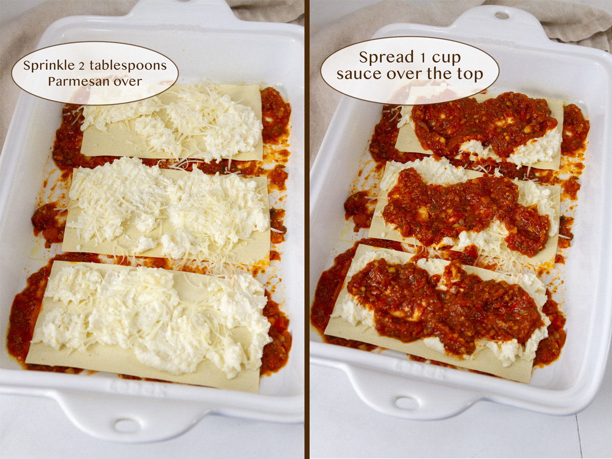 added Parmesan on left and with red sauce on right.