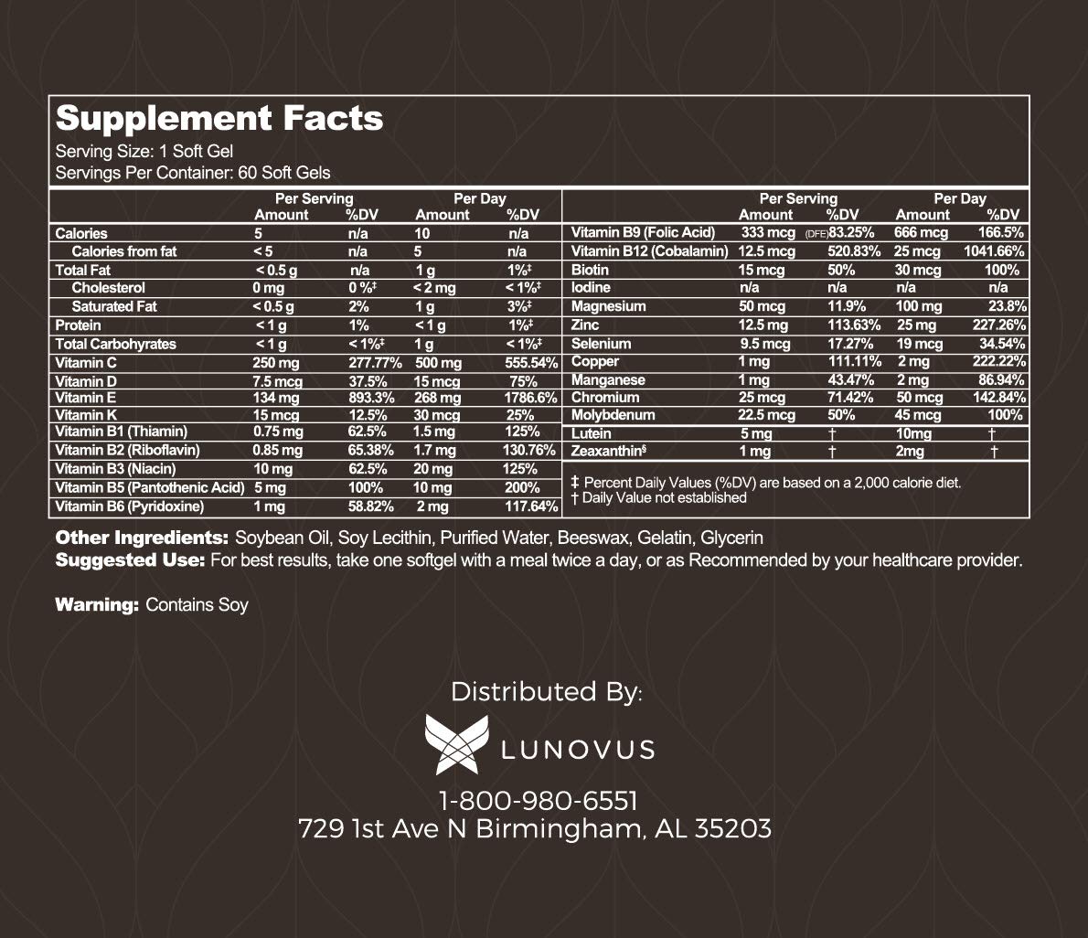 Lunovus Visual Advantage AREDS 2 Plus Multivitamin Eye Vitamins for