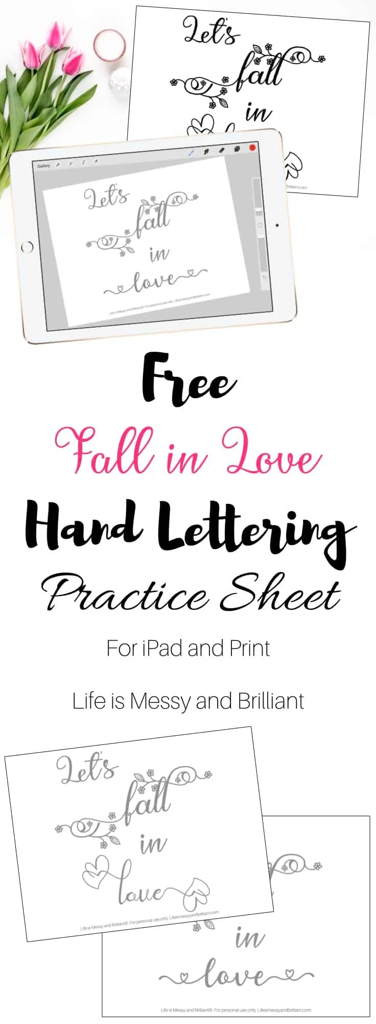 FREE Fall in Love Hand Lettering Practice Worksheet