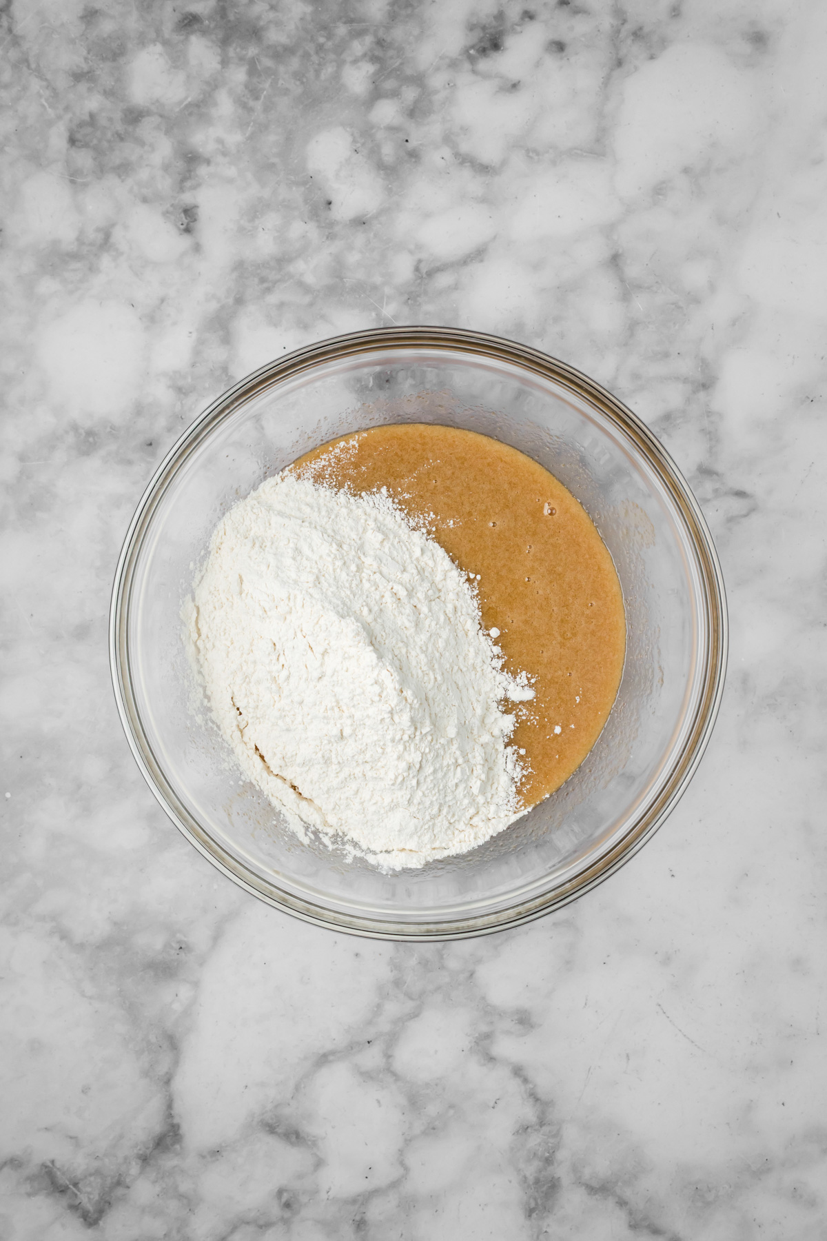 Dry ingredients added into the wet ingredients.
