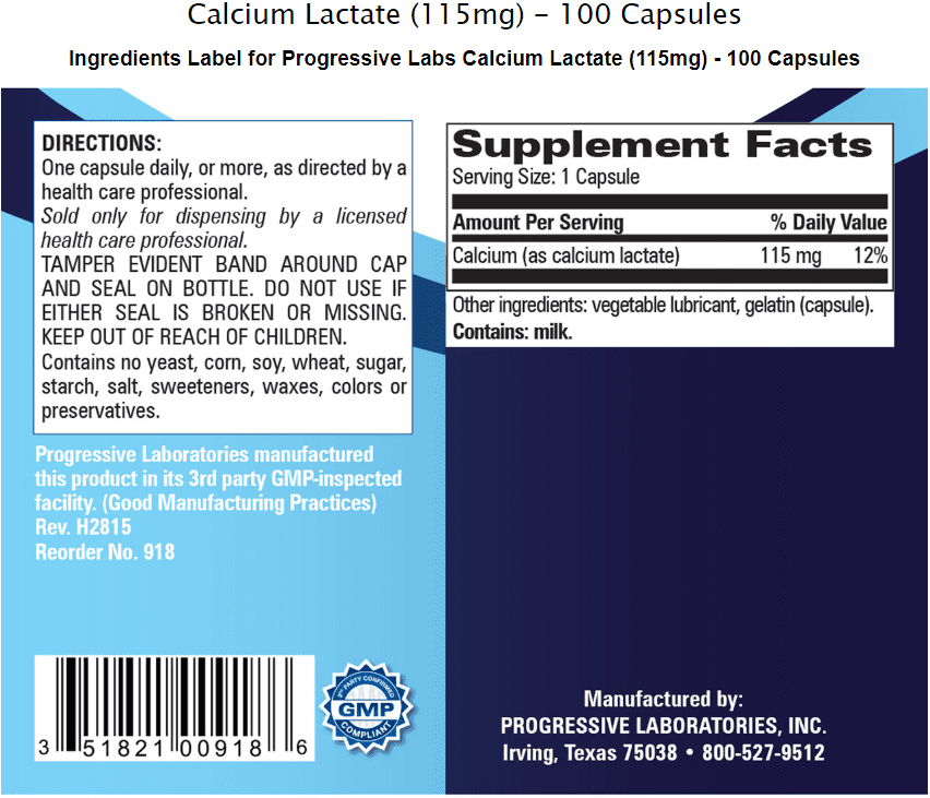 Progressive Labs Calcium Lactate Life Net Supplements