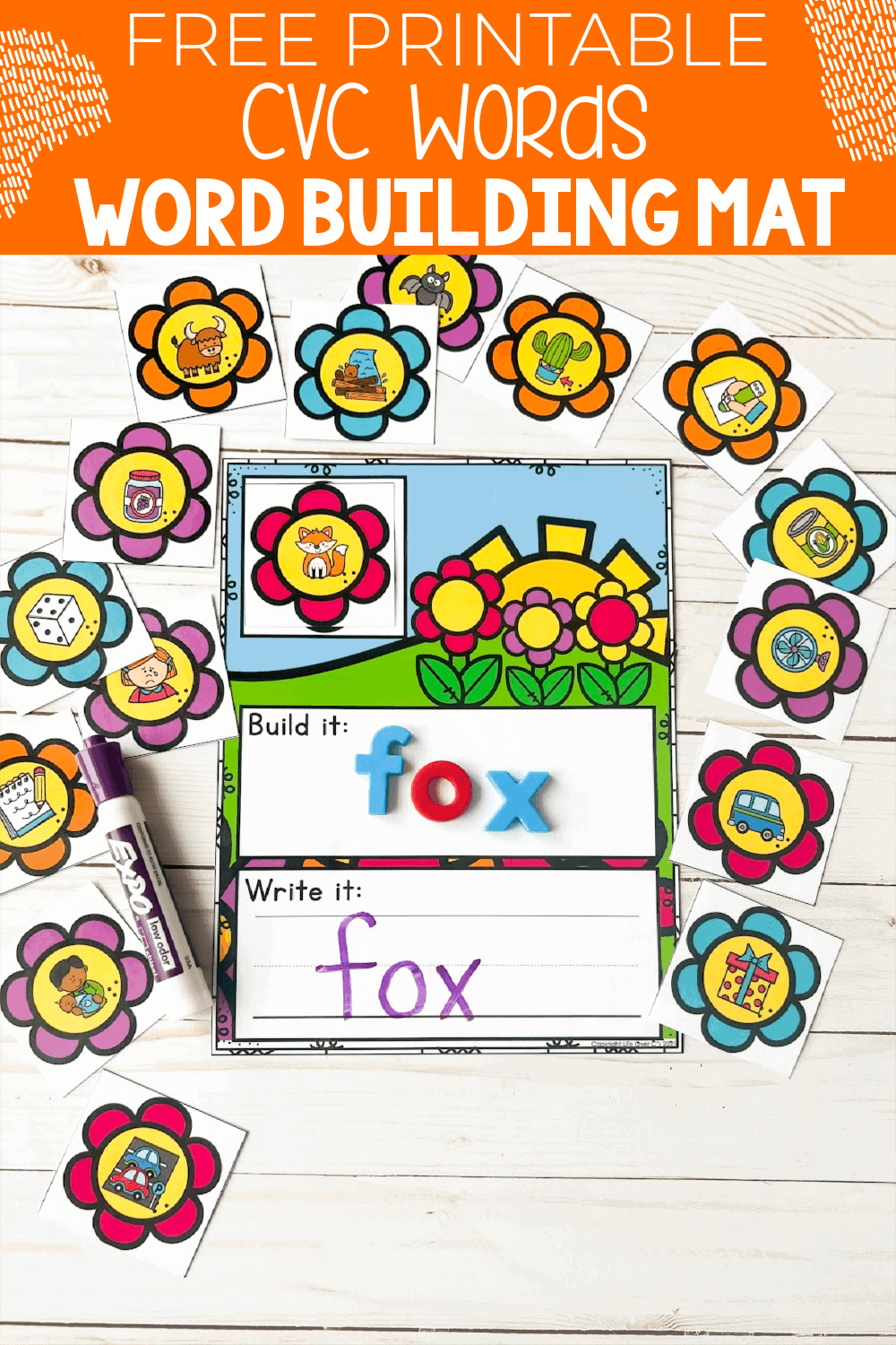 Spring Flower CVC Word Building Mat for Kindergarten