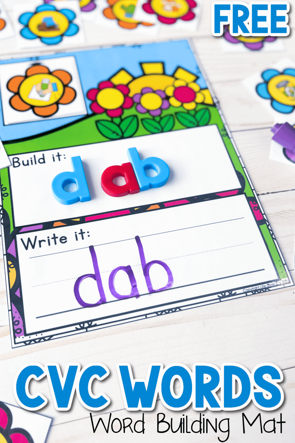 Spring Flower CVC Word Building Mat for Kindergarten