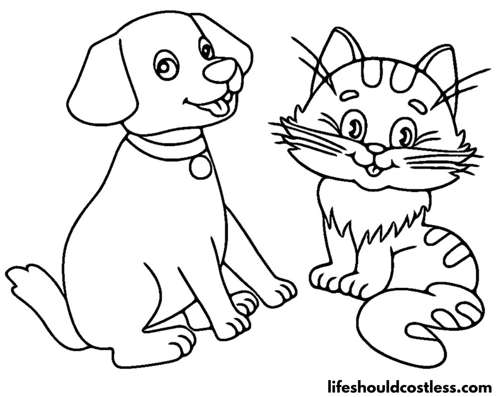 Cats And Dogs In Love Coloring Pages