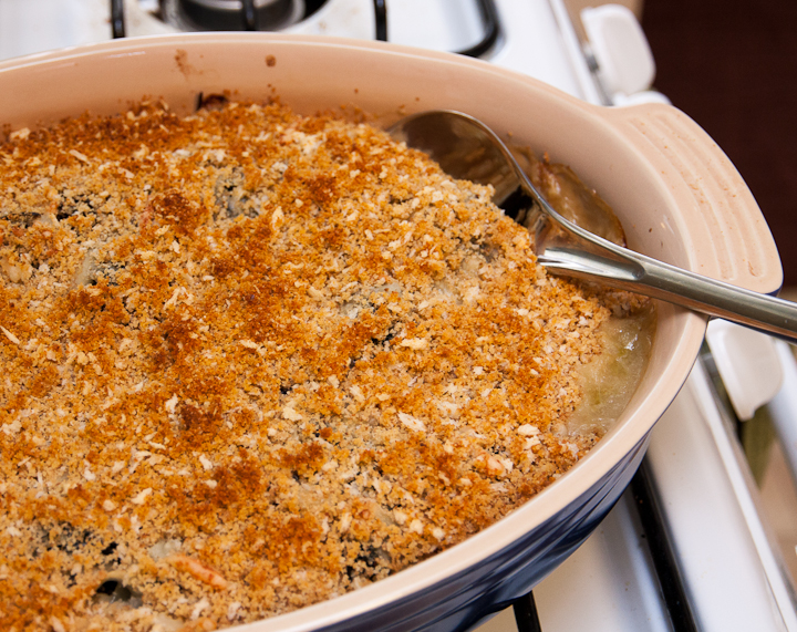 recipe // wild rice gratin with kale, caramelized onions and baby swiss