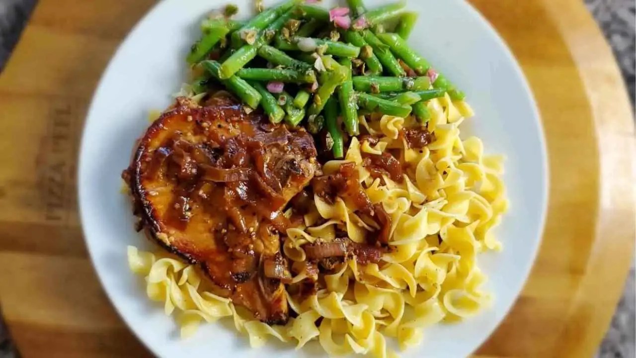 Caramelized Onion Pork Chop with Egg Noodles Life Time Vibes