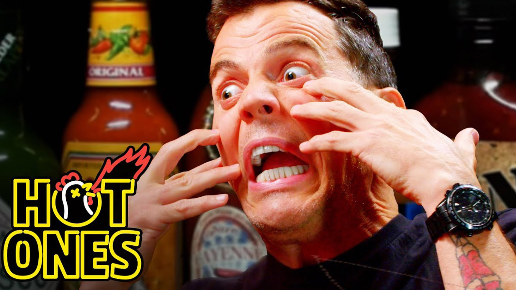 Watch SteveO Tries To Blind Himself With Hot Sauce On 'Hot Ones