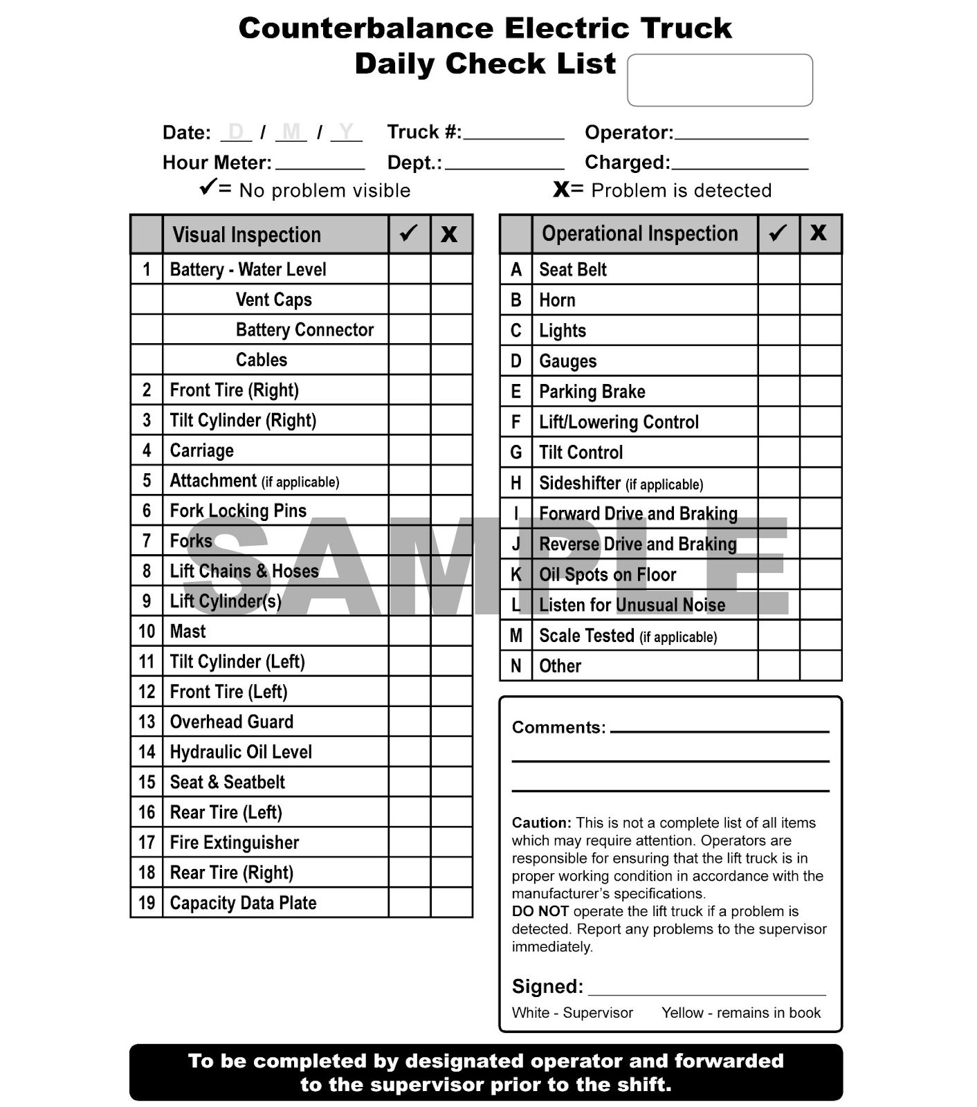 Checklist Caddy Daily Operator Inspection System Lift Truck
