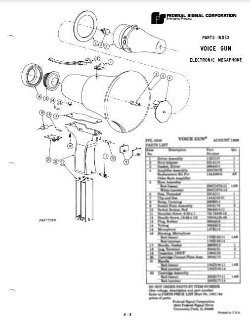 Federal Signal Electronic Megaphone Model Voice Gun Parts List.