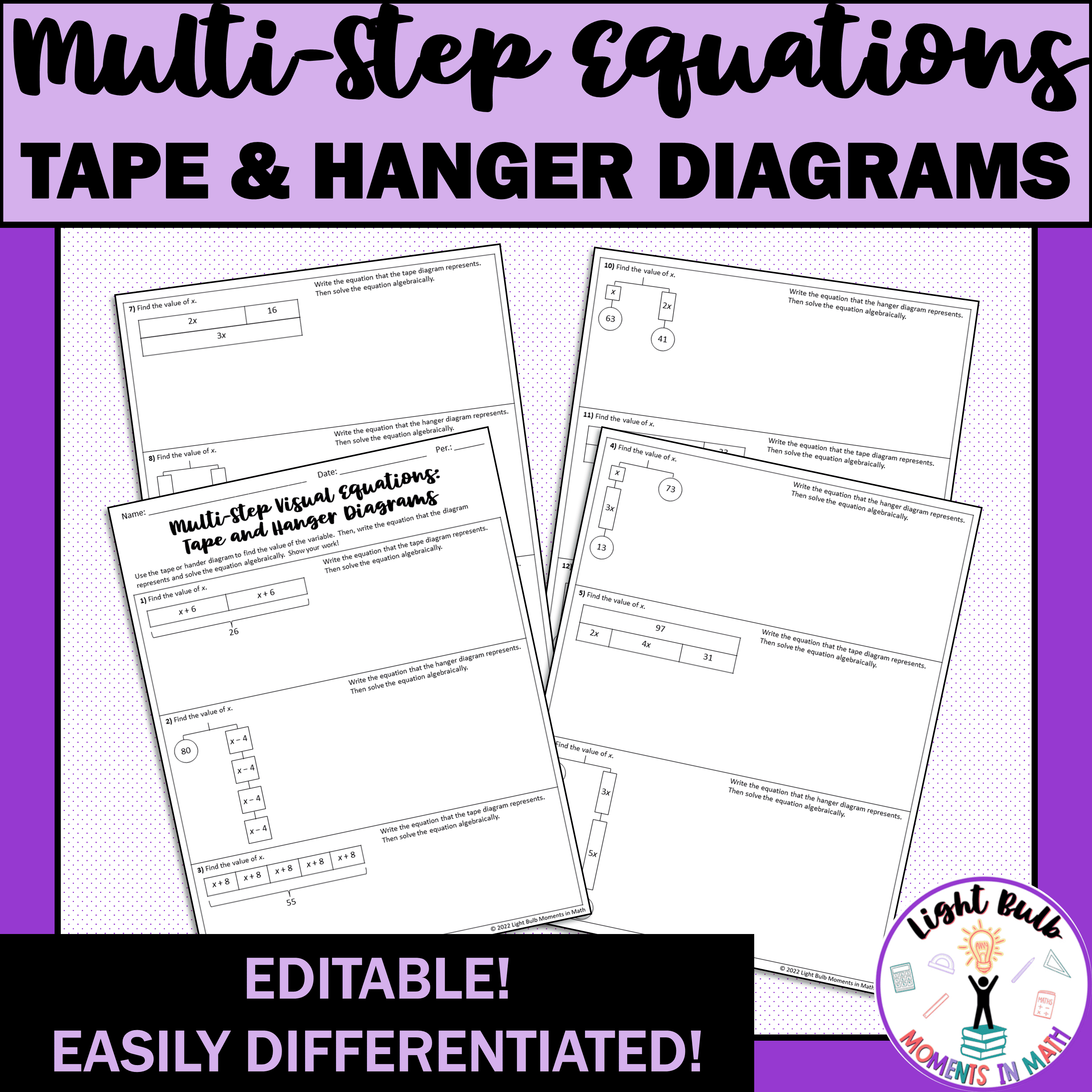Multi-Step Equations with Visual Models (Tape and Hanger Diagrams