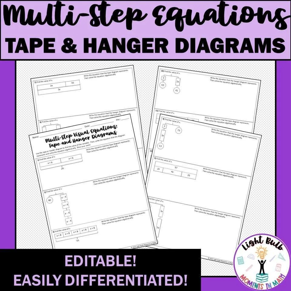 Multi-Step Equations with Visual Models (Tape and Hanger Diagrams
