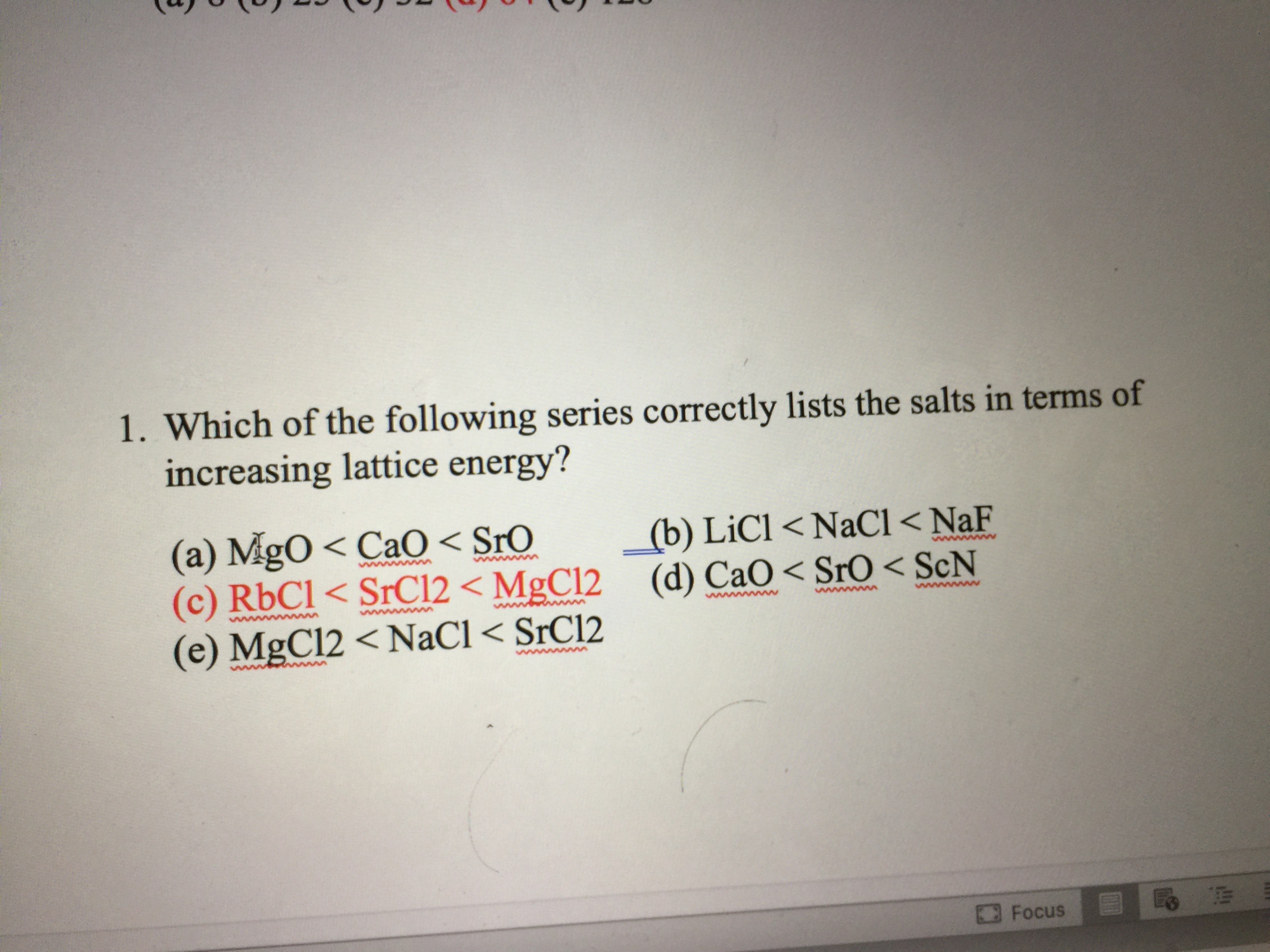 Which of the following series correctly lists the salts in t