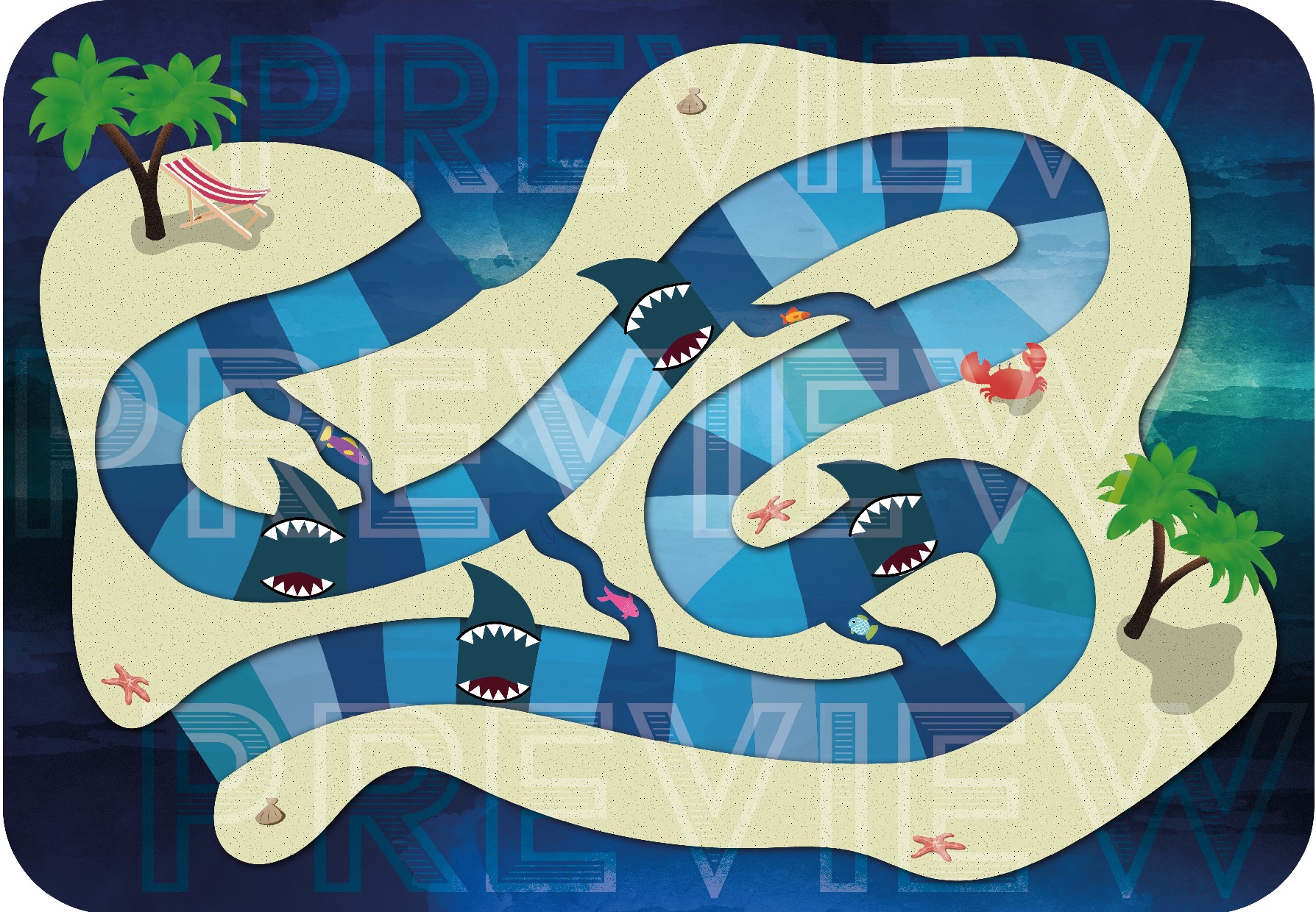 Gameboard Printable Shark Attack Tropical Fish Summer Beach Board Game