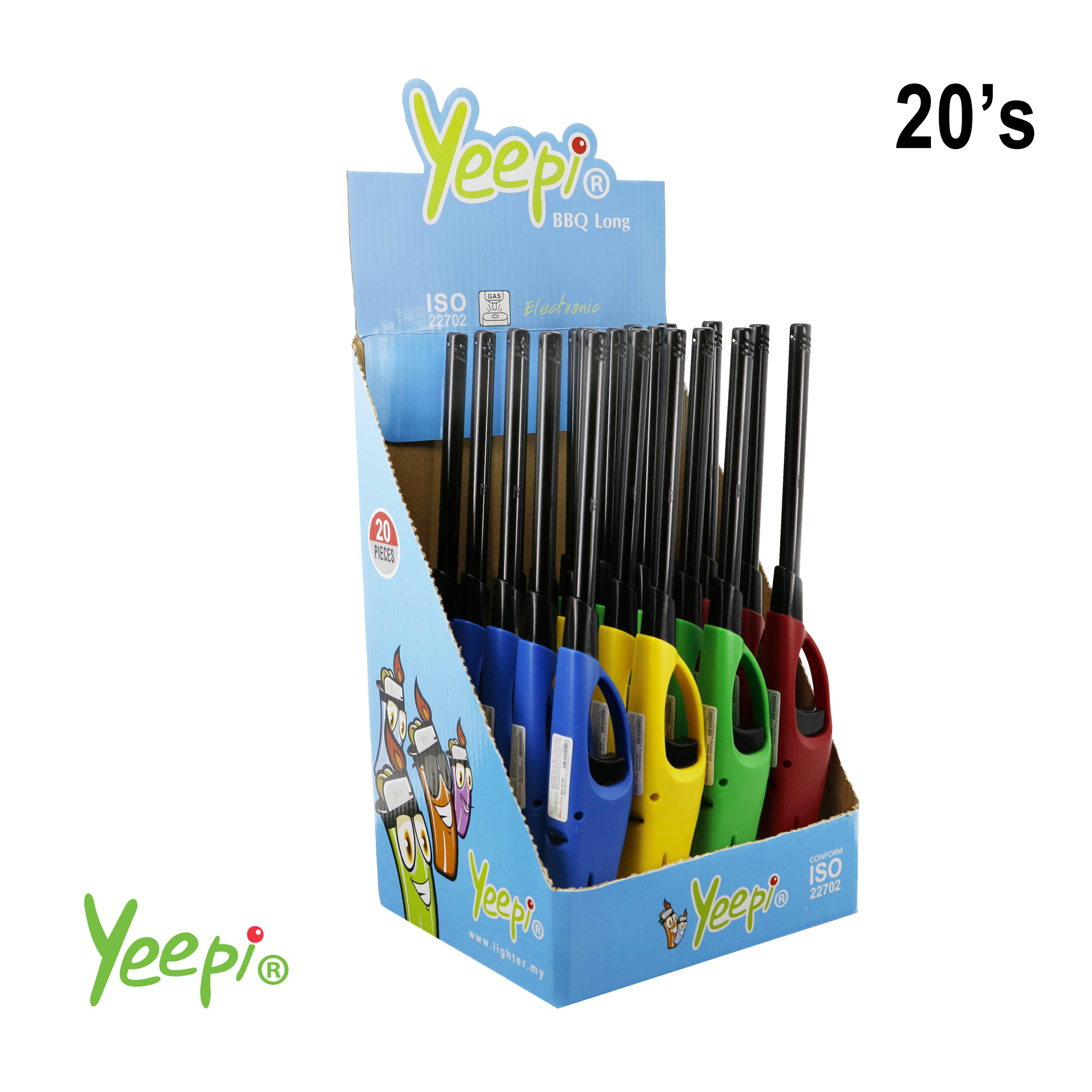 Yeepi BBQ Long Lighter 5002B Assorted Colors (20 Units) Gas Lighter