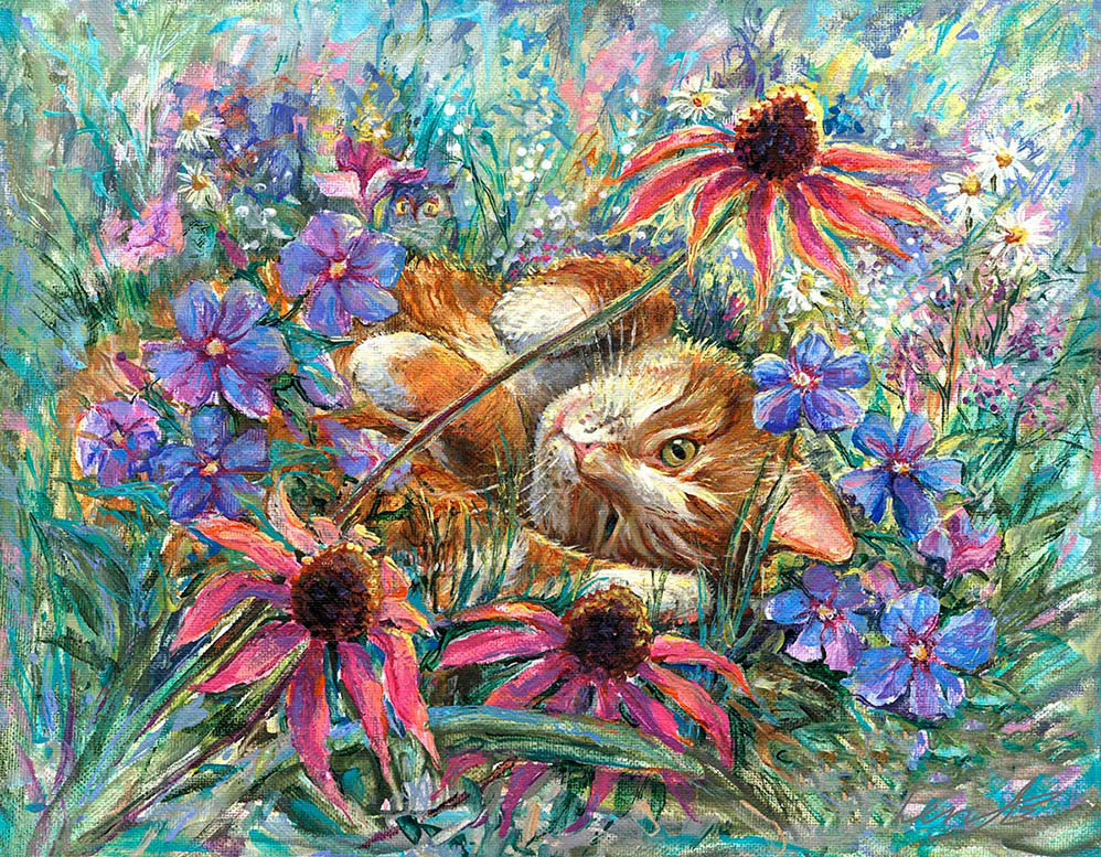 Funny Cat ginger colored cat for Joy and Good Luck art canvas and