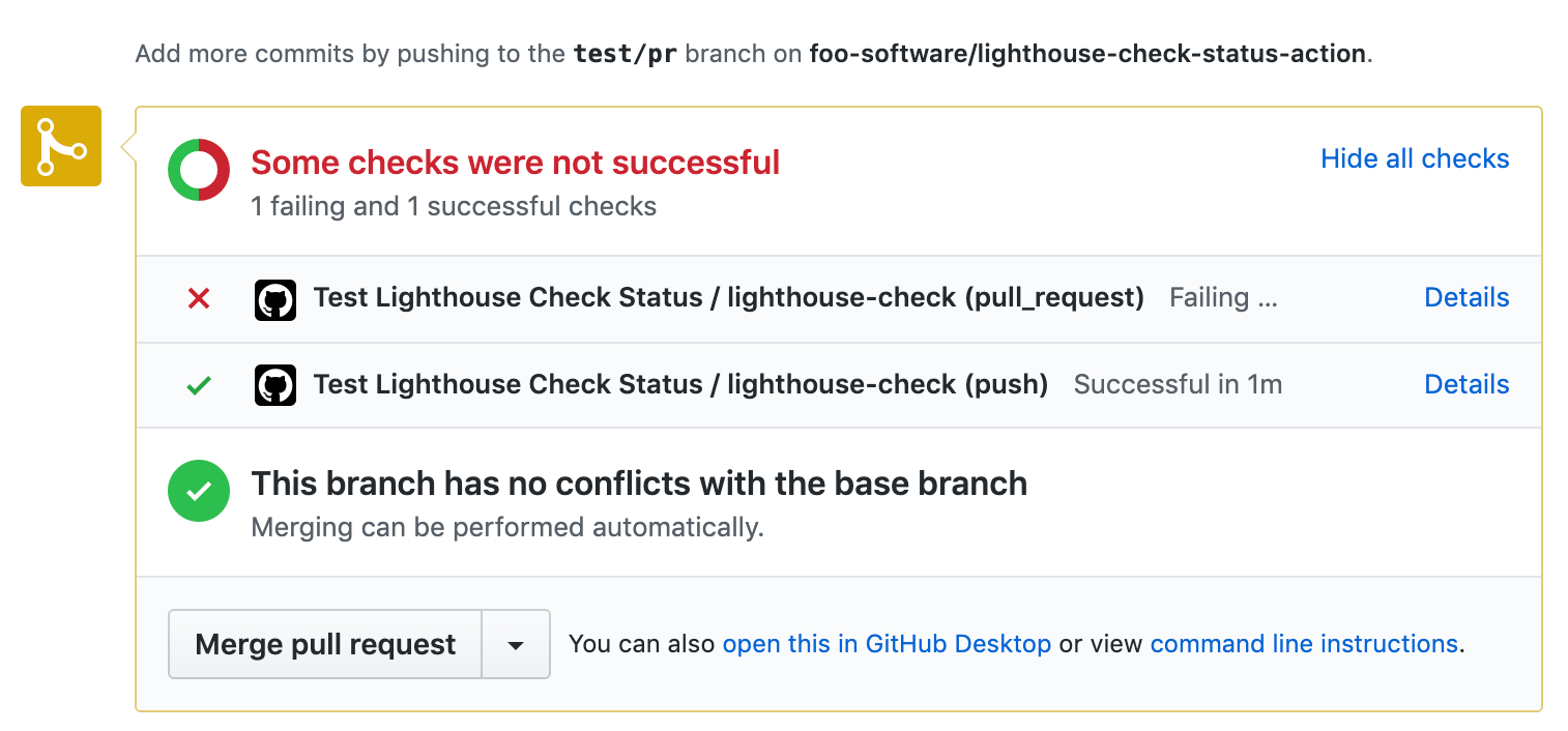 GitHub foosoftware/lighthousecheckaction GitHub Action for