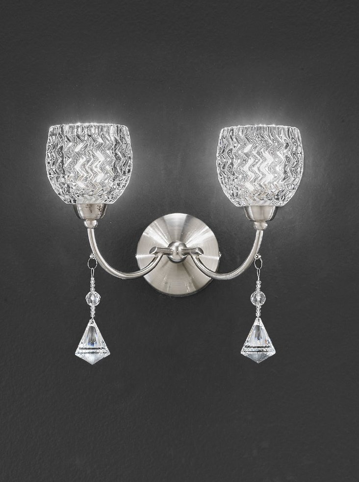 FL2292/2 Sherrie double wall light satin nickel with crystal drops