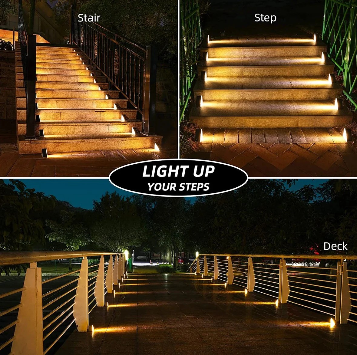 Outdoor solar-powered stair lights