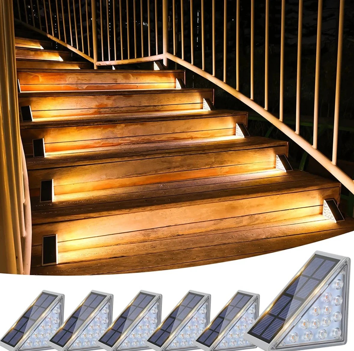 Outdoor solar-powered stair lights