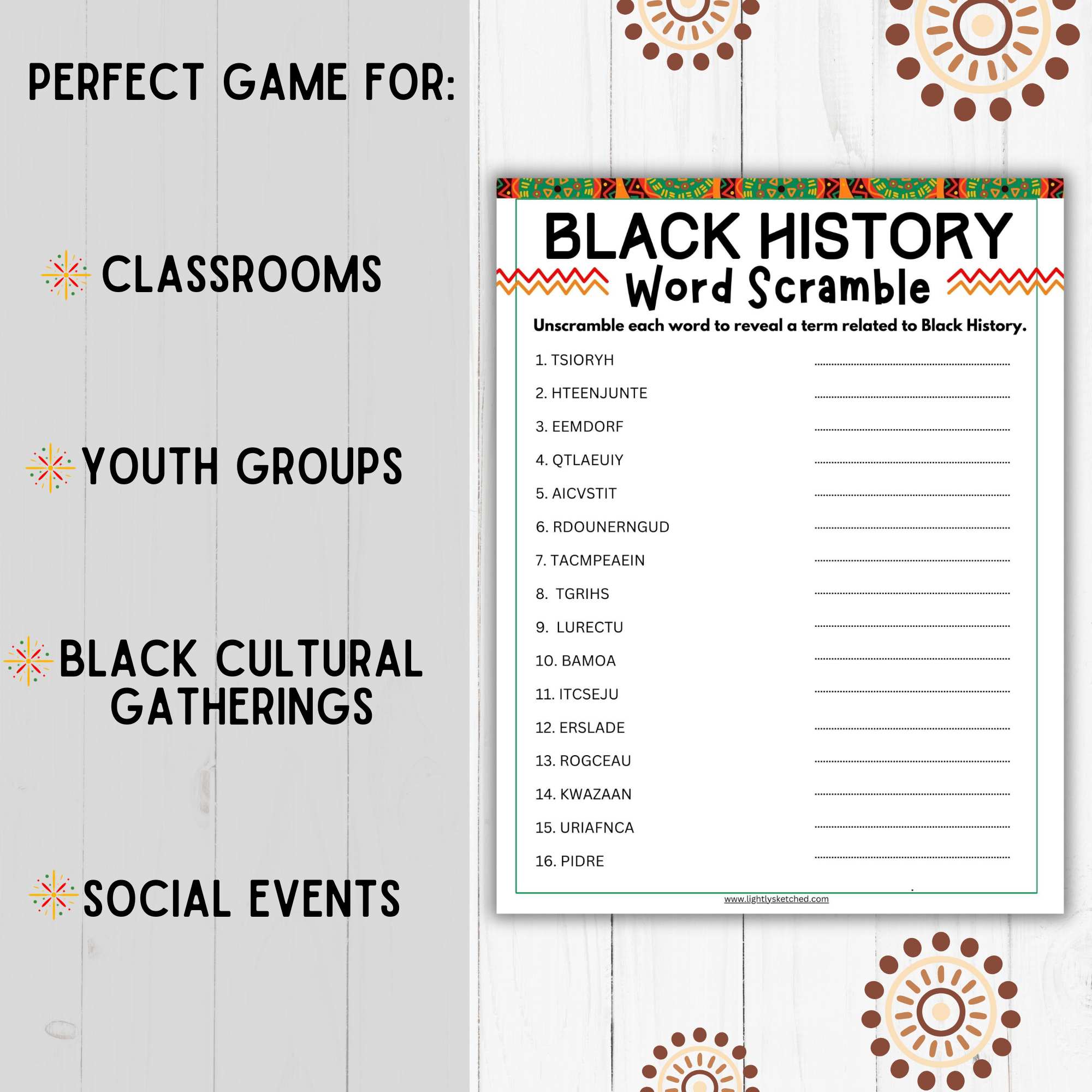 Black History Word Scramble Game | Lightly Sketched