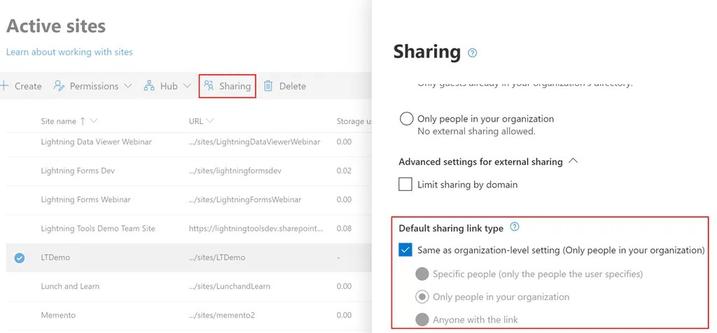 Set SharePoint Online default sharing link to People With Existing