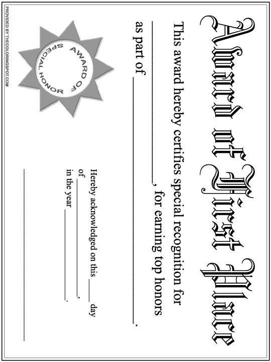First Place Award Printable Audio Stories for Kids Free Coloring
