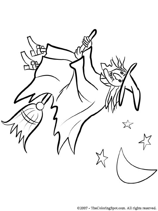 Witch & Flying Broom Coloring Page Audio Stories for Kids Free