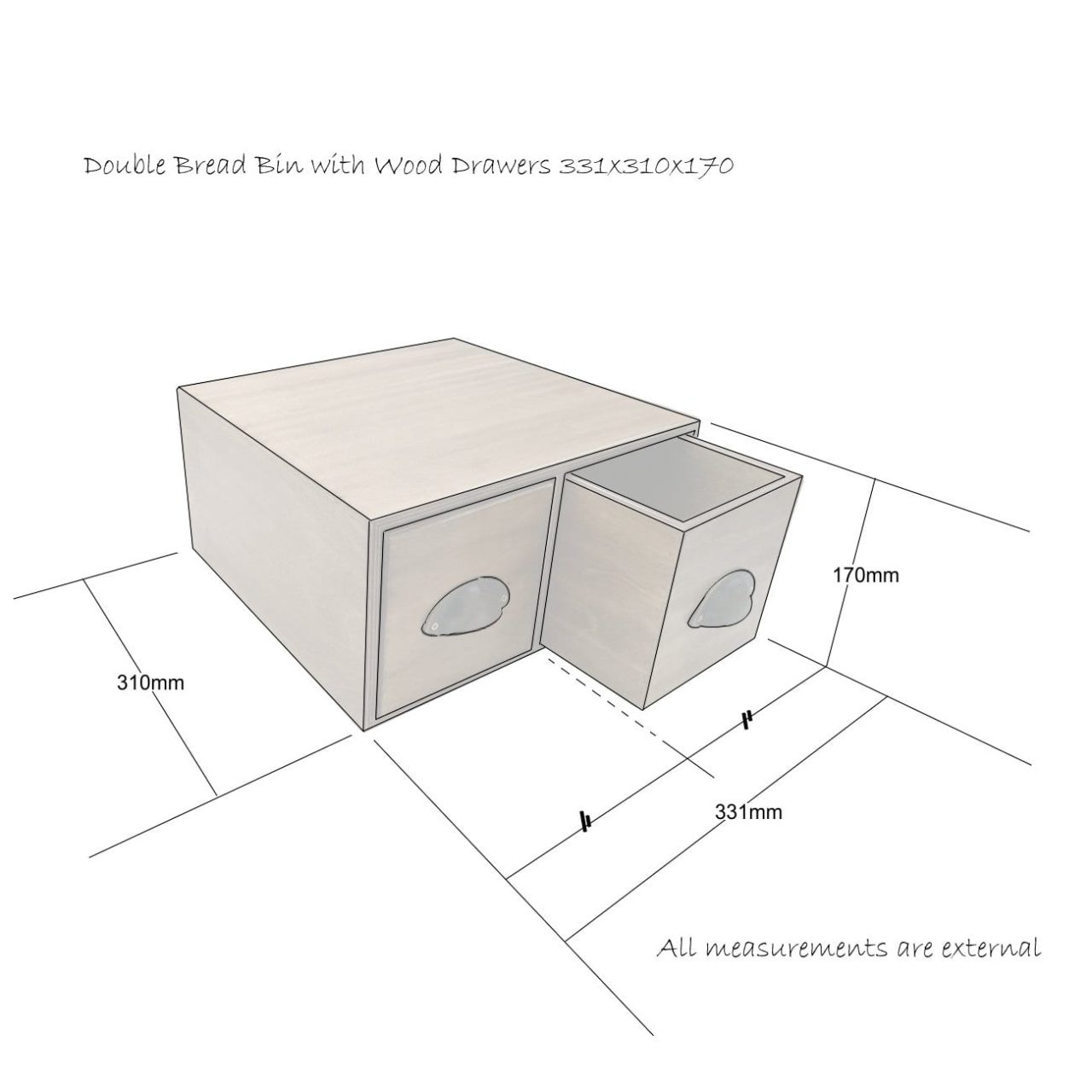 Black Double Bread Bin with Wood Drawers & Ticket Handles