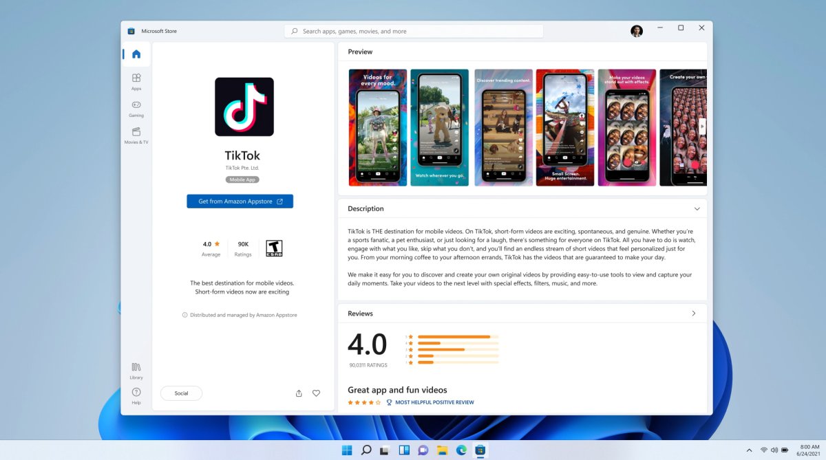 Windows 11 will support Android apps, available through the Windows