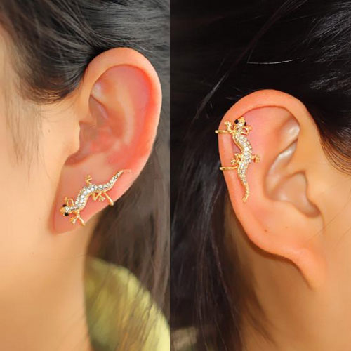 Climbing Lizard Rhinestone Ear Cuff (Single,No Piercing,Adjustable Clip