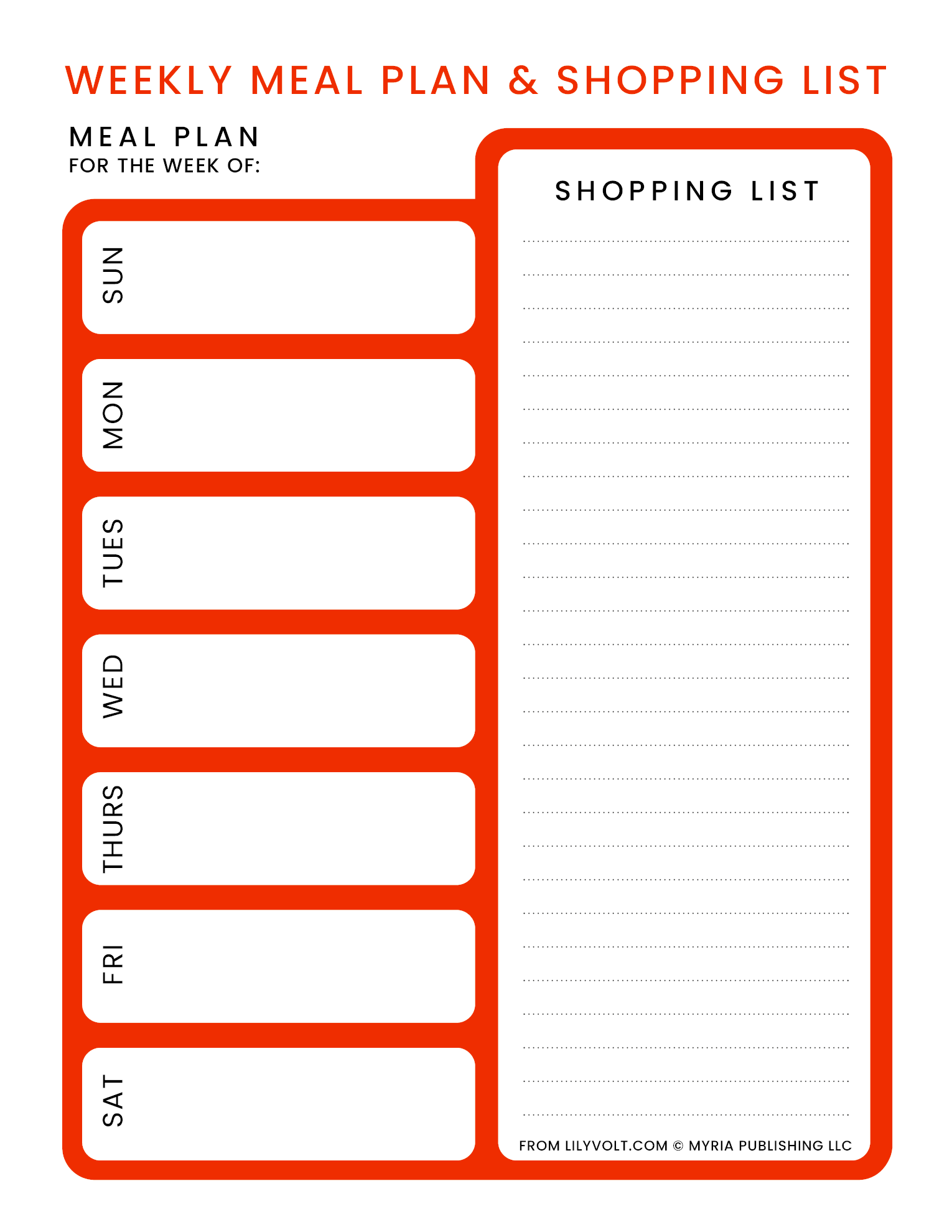 Printable weekly meal planners & shopping lists - Lilyvolt