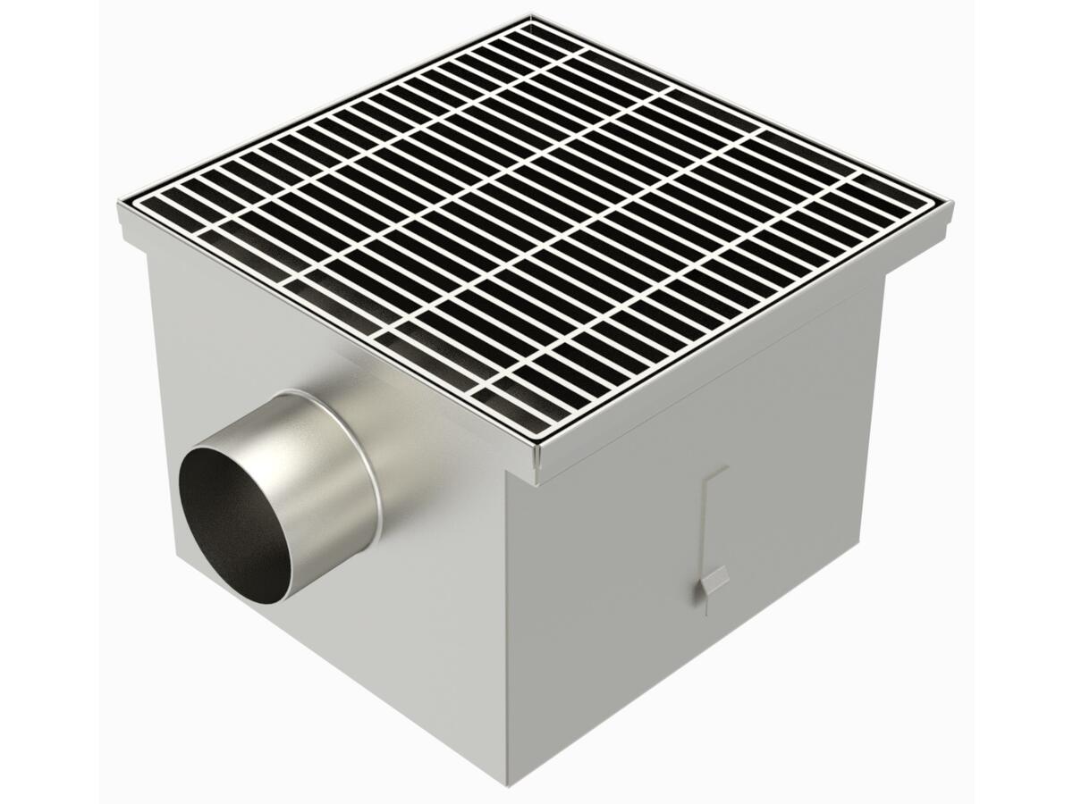 Floor drain trap 350x350 with a side outlet 100 mm