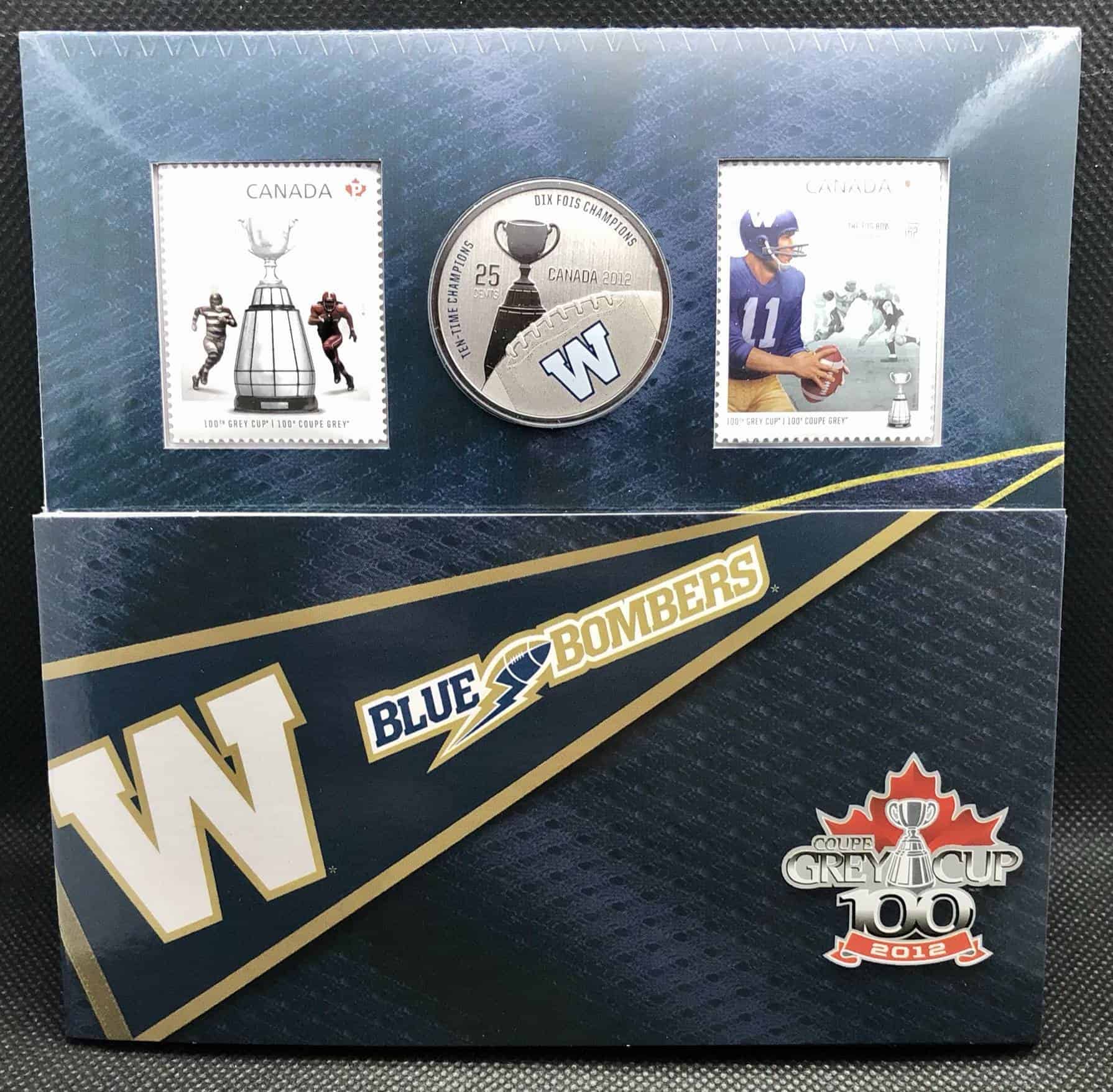 Canada Winnipeg Blue Bombers 2012 Colored 25 Cent Coin And Stamps Set