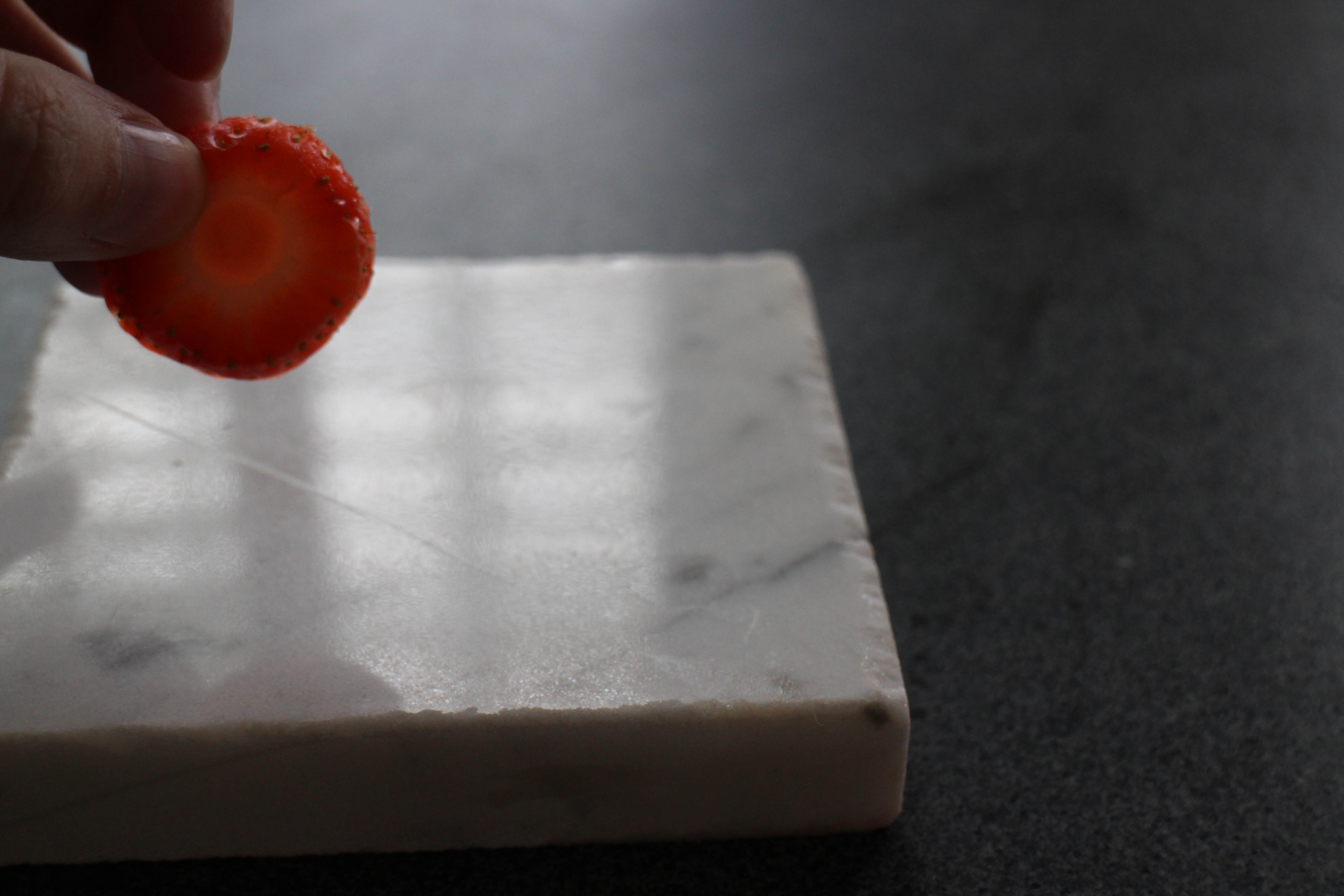 Carrara Marble Stain Test Linen and Lavender