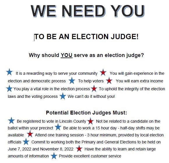Election Judge Qualifications Lincolncounty site