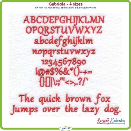 Gabriola Font LindeeG Embroidery