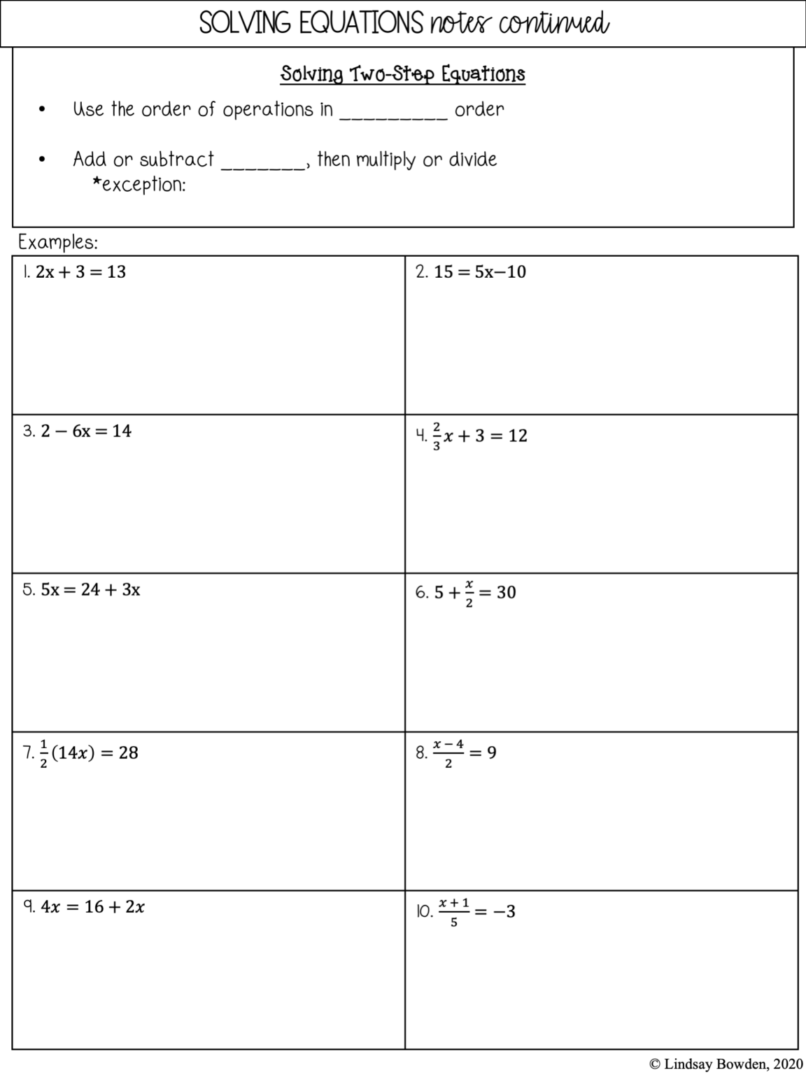 Solving One and Two-Step Equations - Lindsay Bowden
