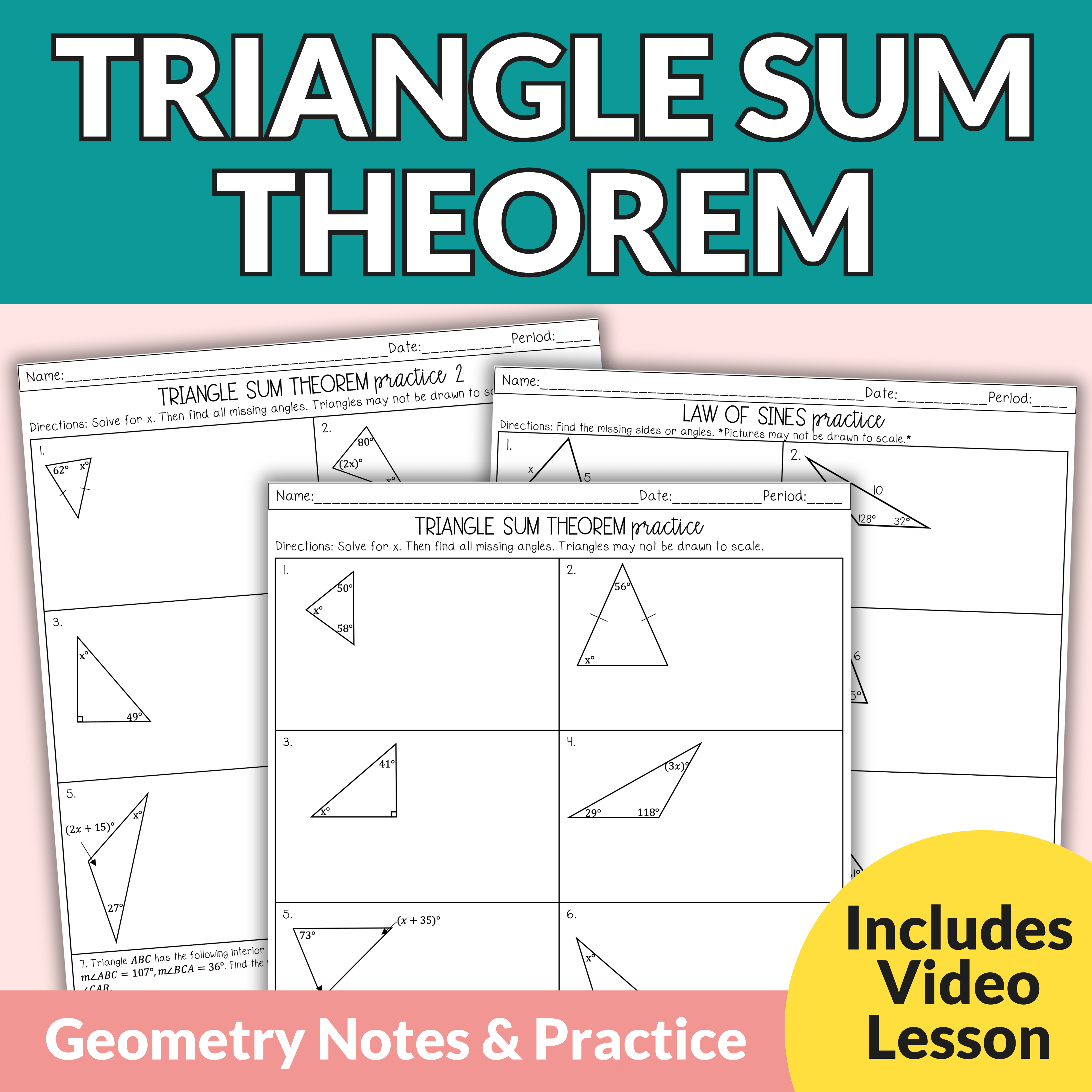 Triangle Sum Theorem Guided Notes and Worksheets for High School