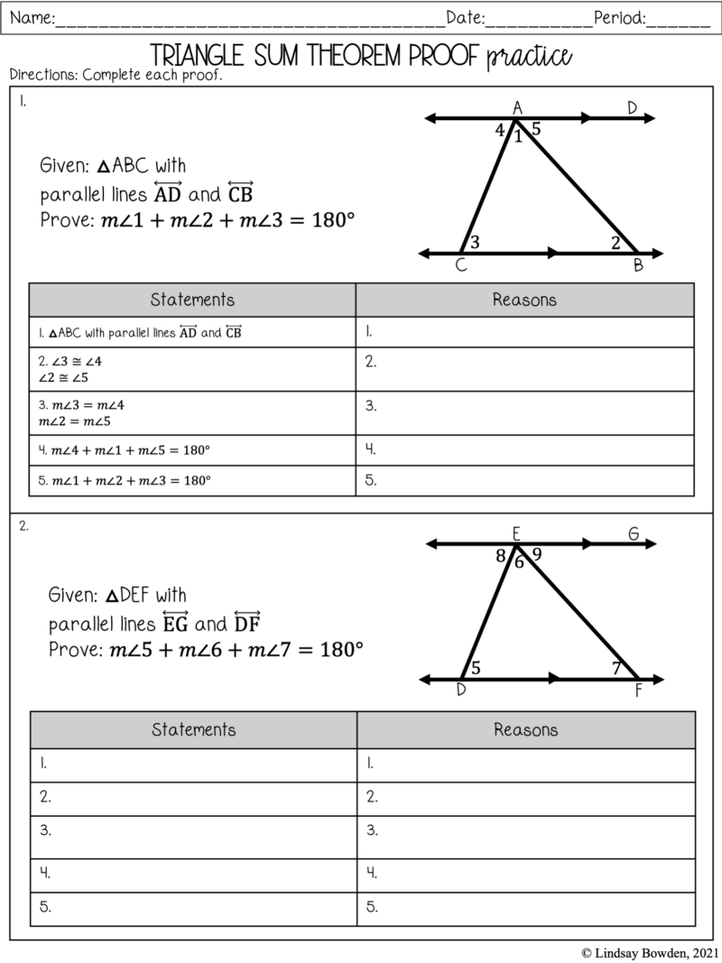 Triangle Sum Theorem Notes and Worksheets Lindsay Bowden