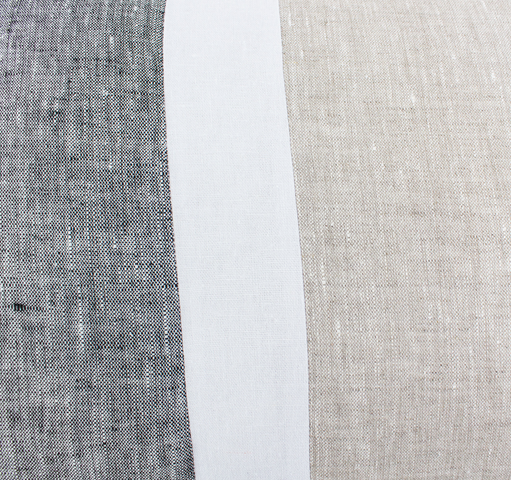 Color Block Lumbar Pillow Cover Dark Grey Linen Linen and Stripes