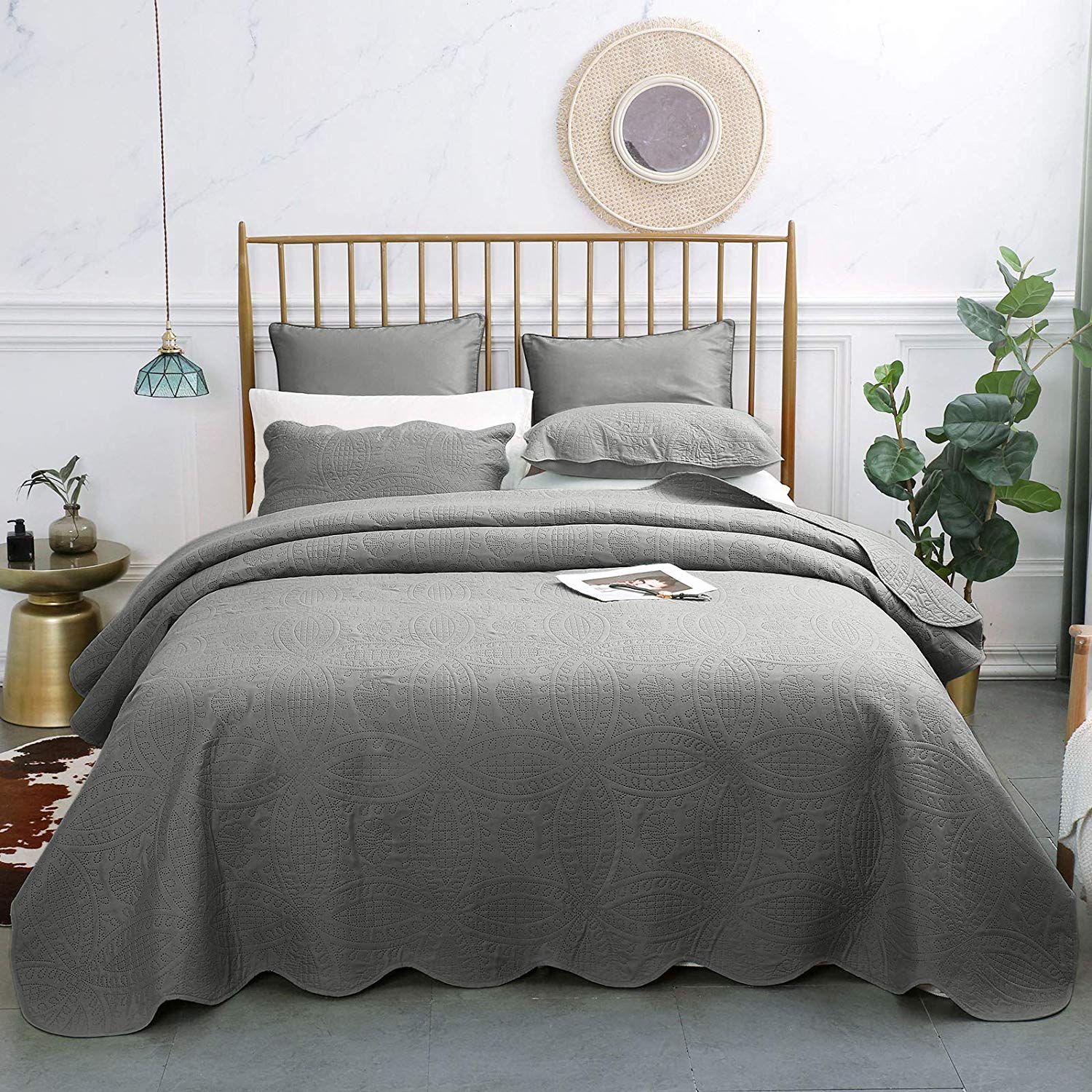 Chic Coverlet / Bedspread Set Comforter Quilt King / Super King Size 250x270cm Grey Linen Comfort